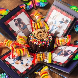custom explosion box with cake